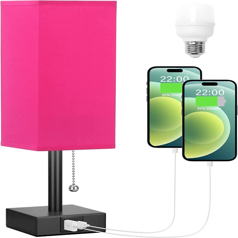 Lampa stołowa z 3 poziomami jasności - 2700/3500/5000K Nocna lampka z portami USB i sznurkiem