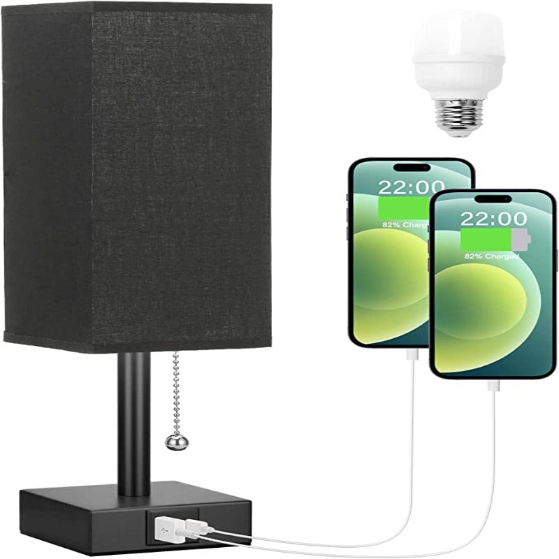 Lampa stołowa z 3 poziomami jasności - 2700/3500/5000K Nocna lampka z portami USB i sznurkiem