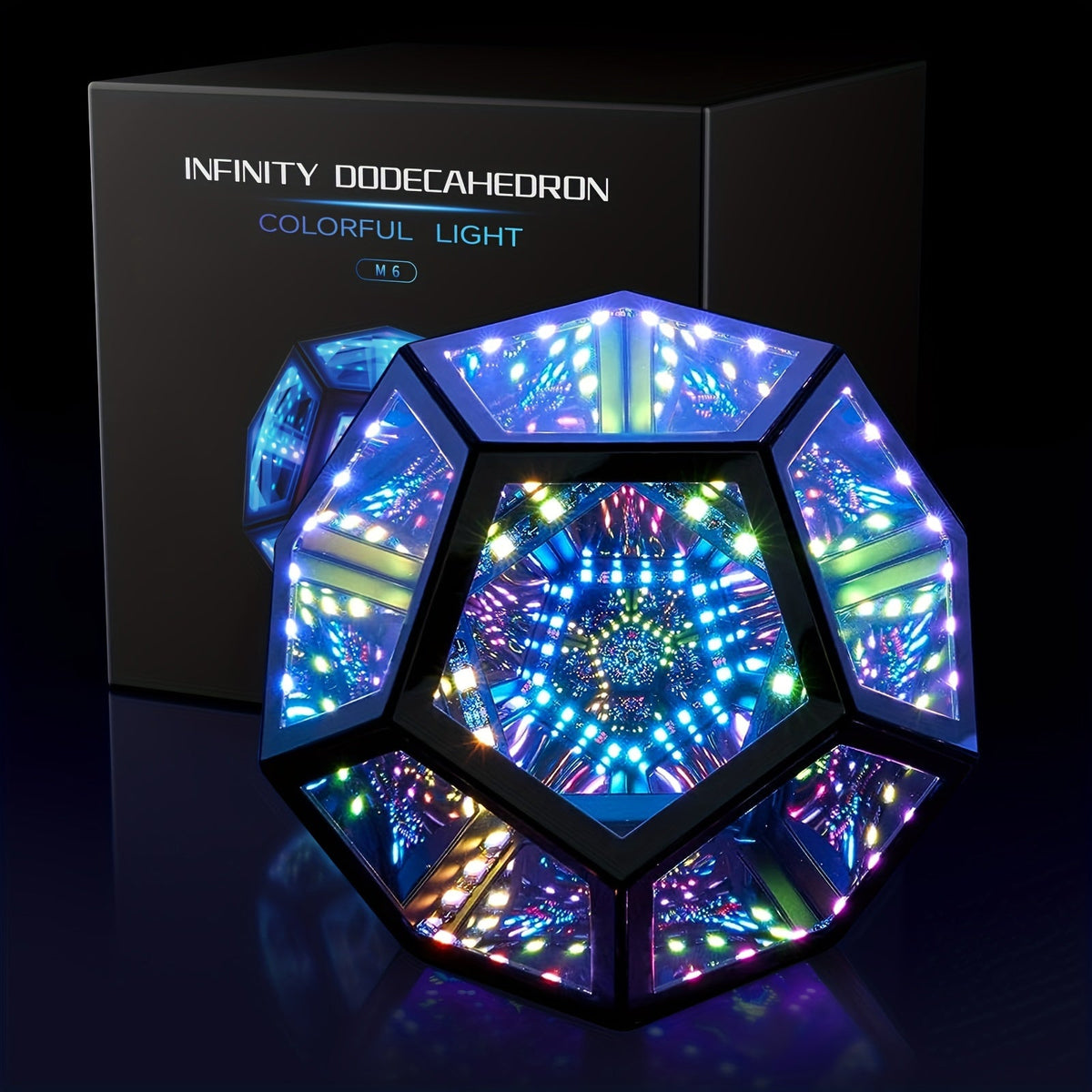 InfinityGlow - Magiczna Kolorowa Lampa Dodekaedru z 3D Nieskończonym Lustrem i Oświetleniem RGB