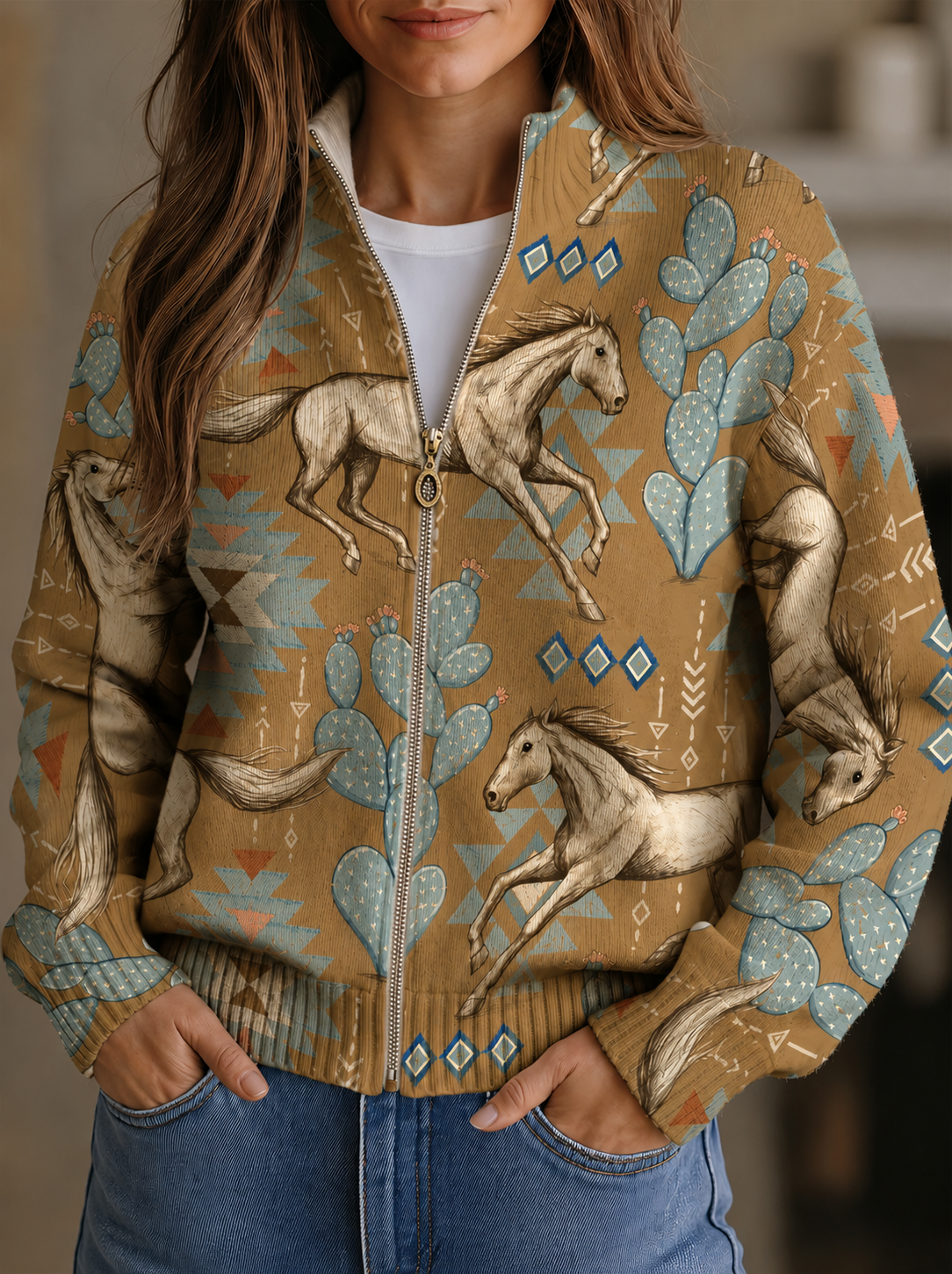 Perpetua | Ökenhäst och Kaktus Zip Cardigan