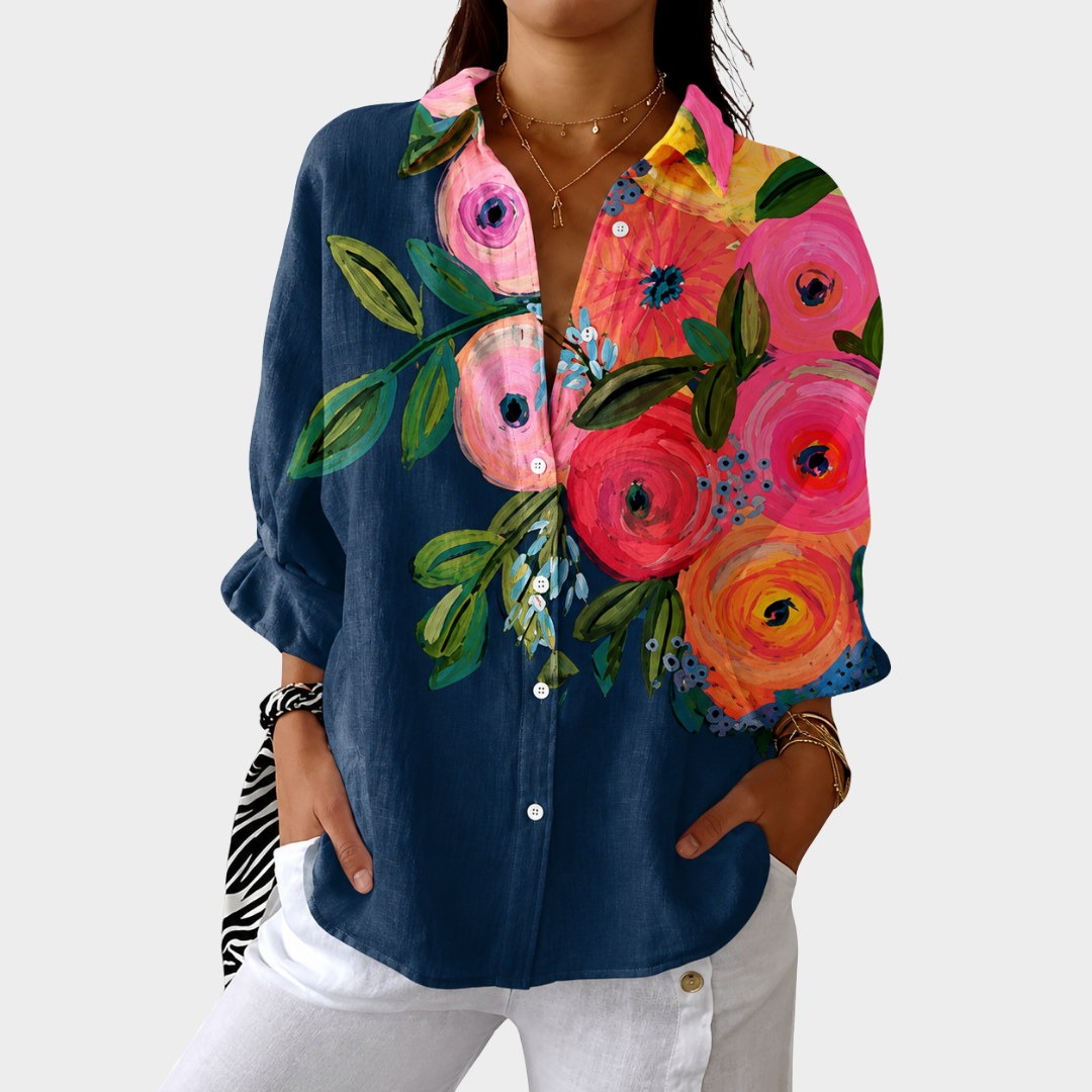Rosenbukett Marinblå Blus