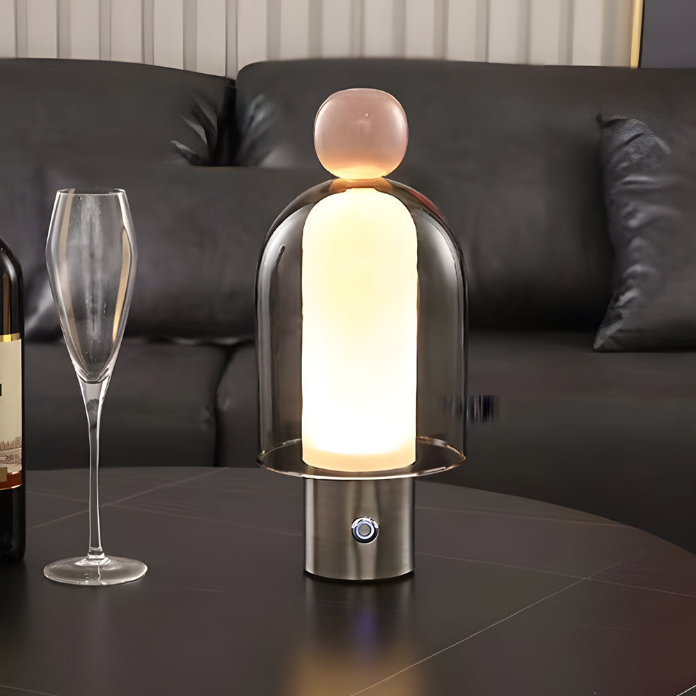 LumiGlass - Bezprzewodowa Lampa LED z Przyciskiem Ściemniania i Akumulatorem