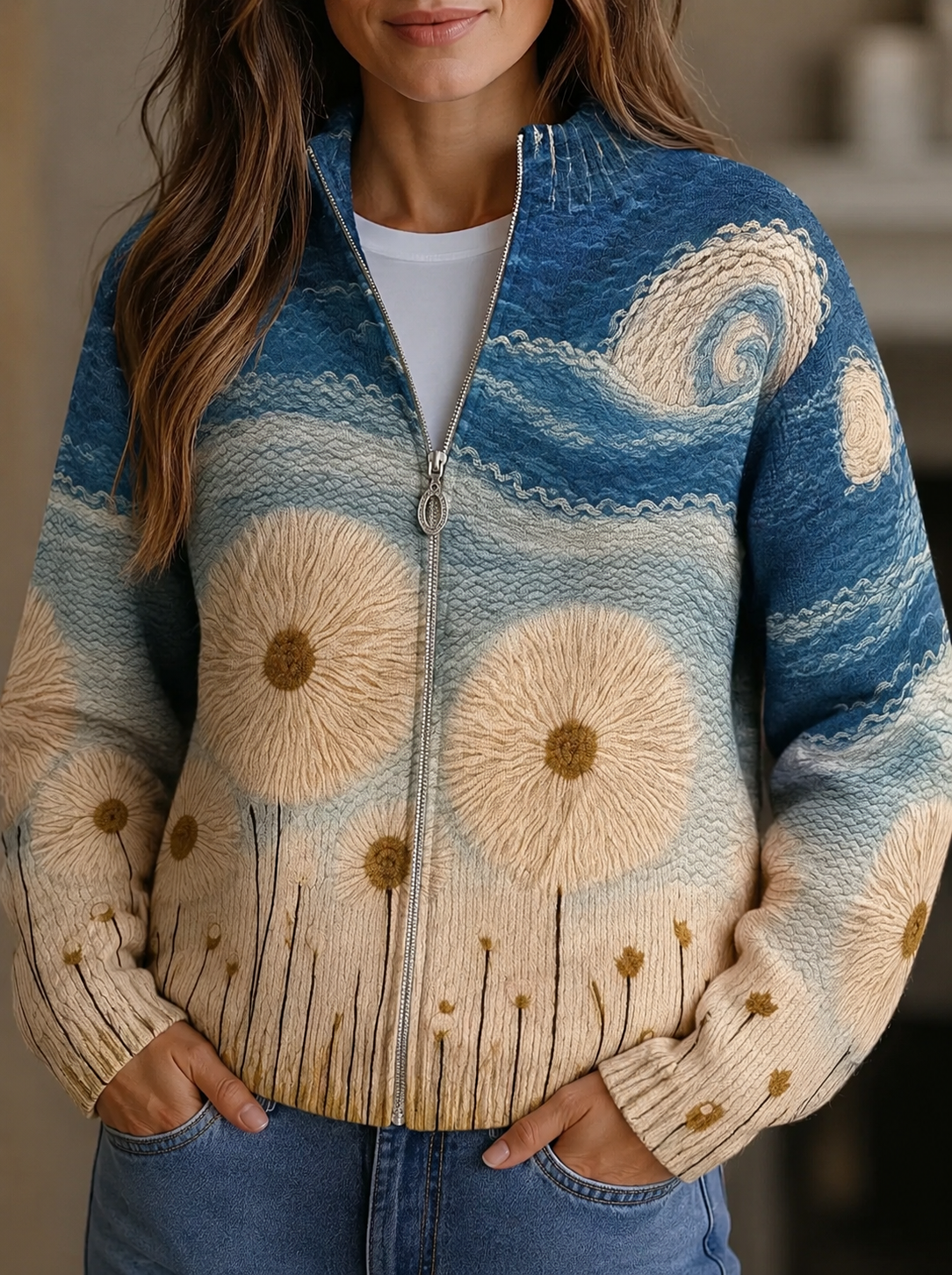 Yolanda | Maskrosäng Quilted Zip Cardigan