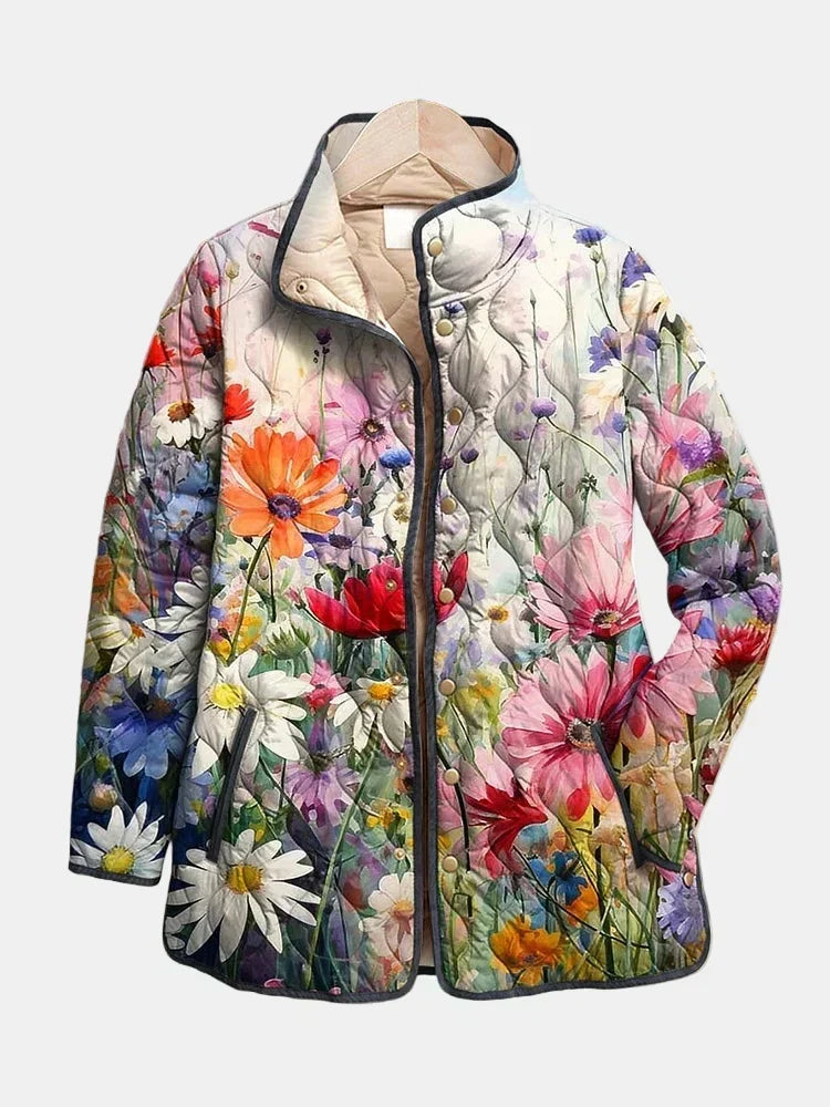 Kaia | Charmig Vintage Blommig Mönstrad Vadderad Jacka