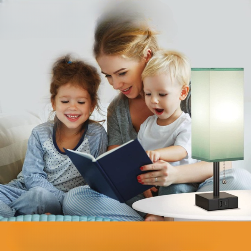 Lampa stołowa z 3 poziomami jasności - 2700/3500/5000K Nocna lampka z portami USB i sznurkiem