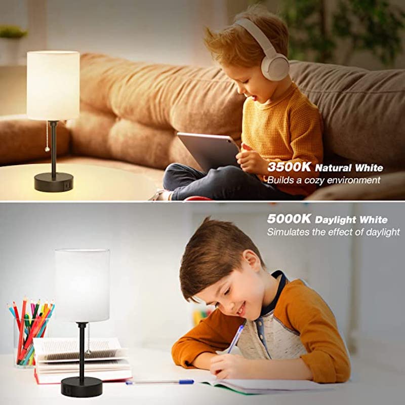 Lampa sypialniana - 3 temperatury barwowe, porty USB-C i USB-A, lampa stołowa z gniazdkiem AC
