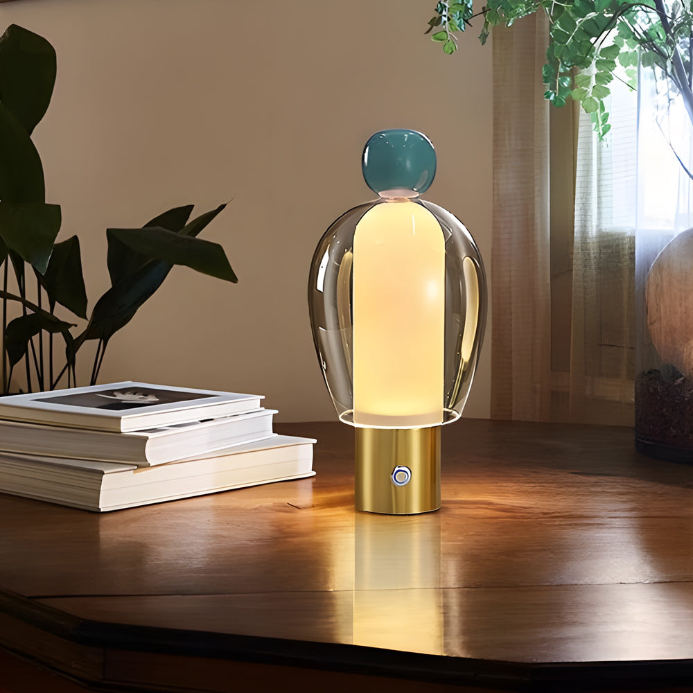 LumiGlass - Bezprzewodowa Lampa LED z Przyciskiem Ściemniania i Akumulatorem