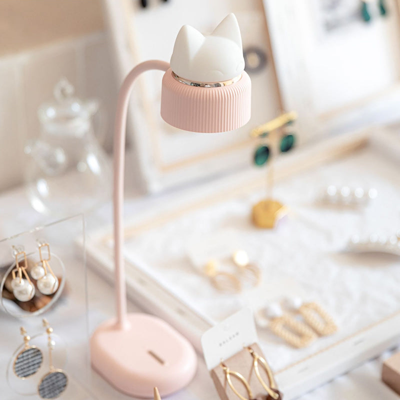 Biała/Różowa/Zielona Lampa Stołowa z Rotującymi Kotami - Ładowana przez USB LED Nocna Lampa dla Dzieci