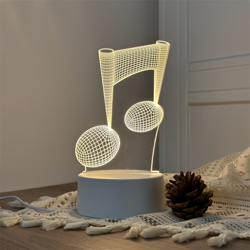 LumiNote - Akrylowa Lampa Nocna w Kształcie Nuty Muzycznej, 3D LED Ramka, Zasilana przez USB