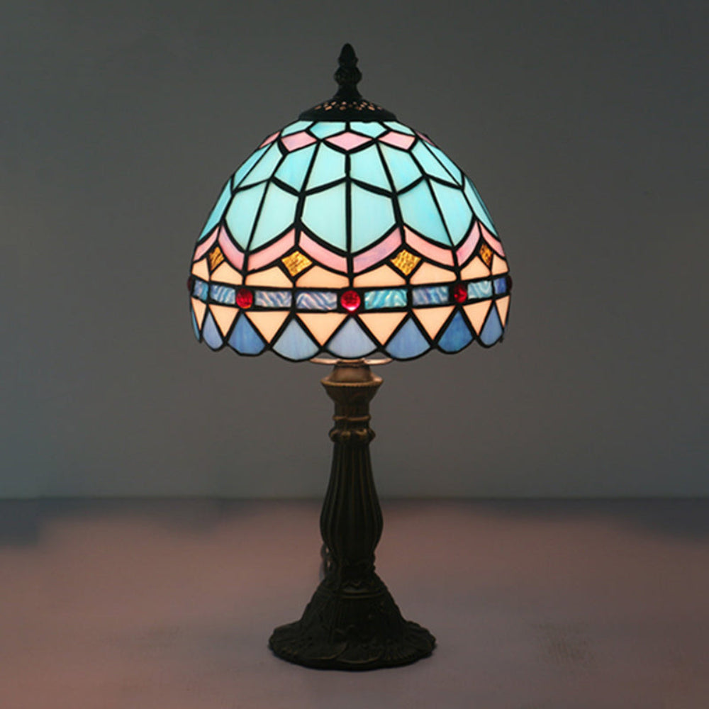 TiffanyGlow - Kolorowa Lampa Stołowa Tiffany z Szklanym Kloszem