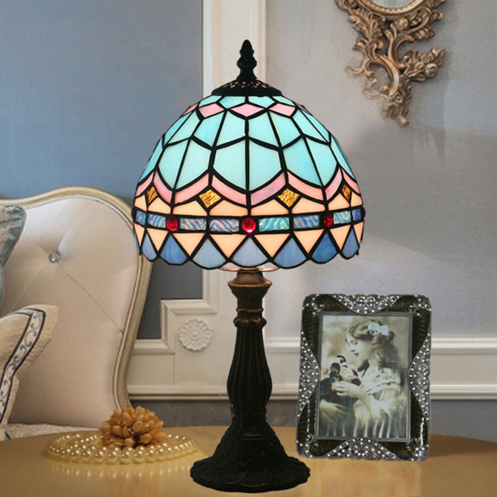 TiffanyGlow - Kolorowa Lampa Stołowa Tiffany z Szklanym Kloszem