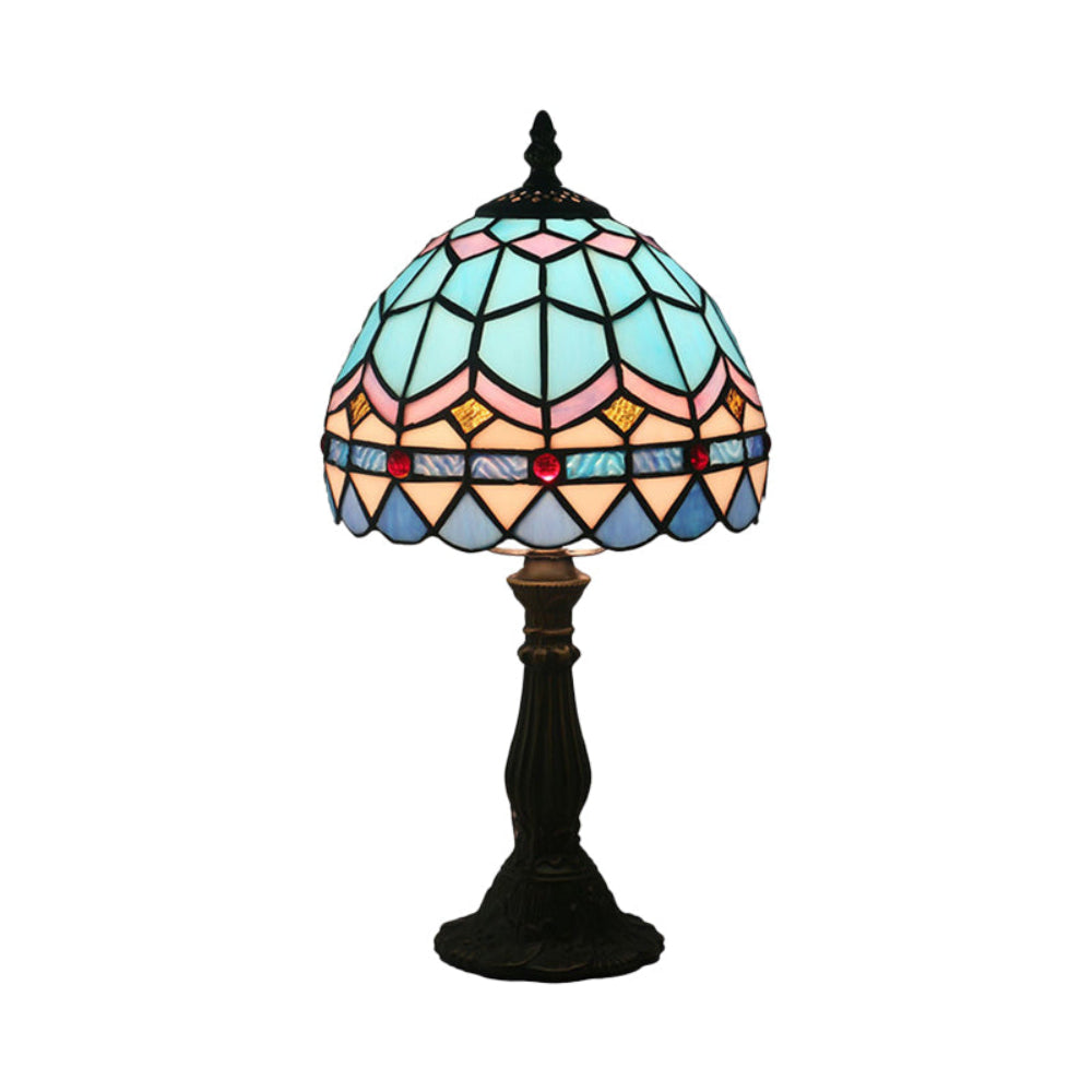 TiffanyGlow - Kolorowa Lampa Stołowa Tiffany z Szklanym Kloszem