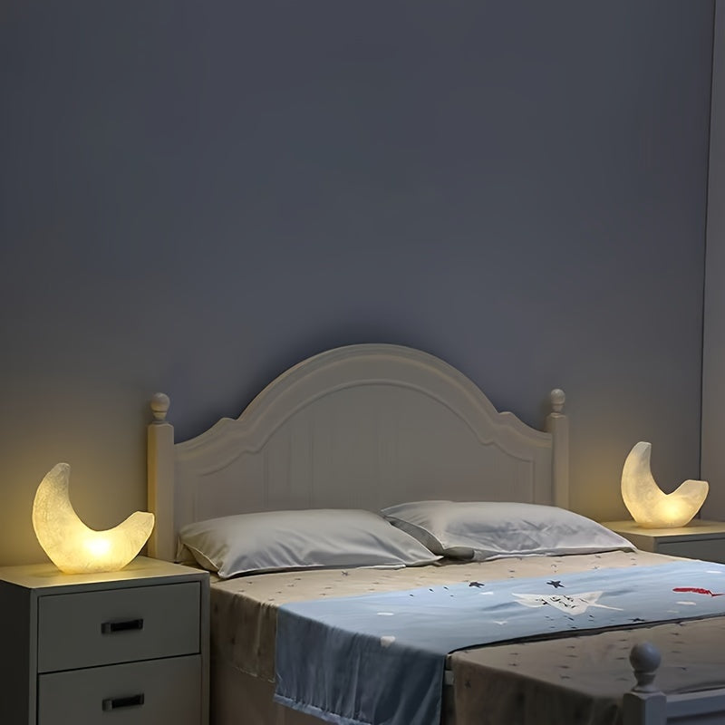 MoonGlow - Lampa nocna w kształcie półksiężyca w stylu Art Deco, zasilana bateryjnie z włącznikiem