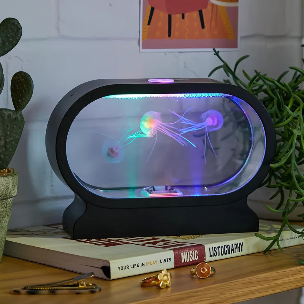LumiJelly - Lampa Stołowa LED Meduza, Symulacja Akwarium w 3 Kolorach, Zasilana Baterią, Światło Dekoracyjne