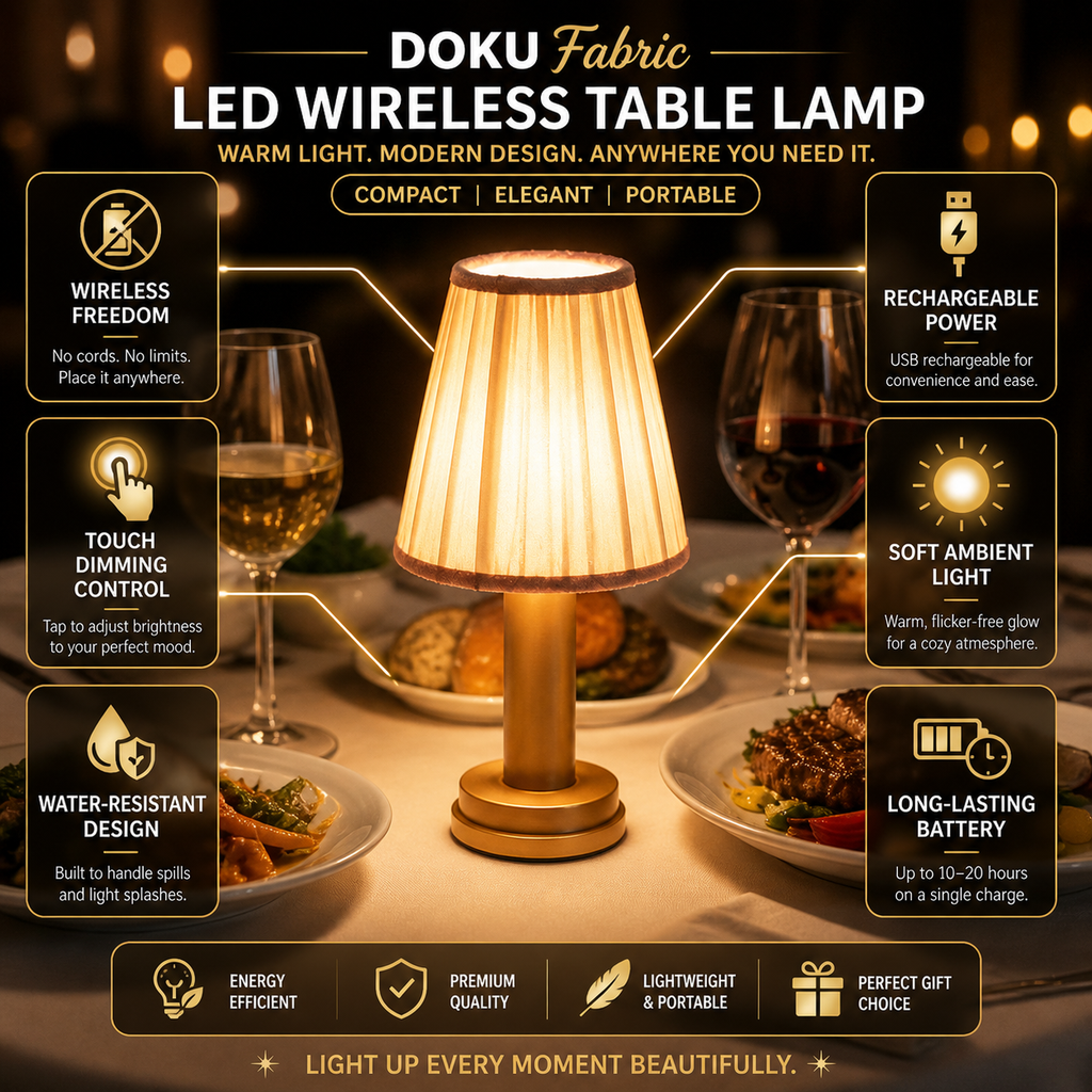 Lampa Stołowa Doku Materiałowa Bezprzewodowa Wodoodporna i Ładowalna
