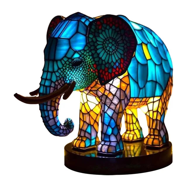TiffanyGlow - Kolorowa Lampa Nocna w Kształcie Głowy Zwierzęcia – Ręcznie Wykonana Lampa Szklana Tiffany