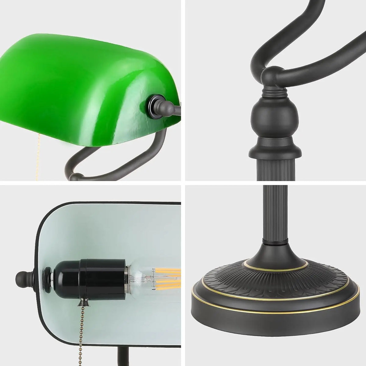 LumiBank - Klasyczna Lampa Bankierska z Zielonym Szkłem w Stylu Retro do Biura i Salonu