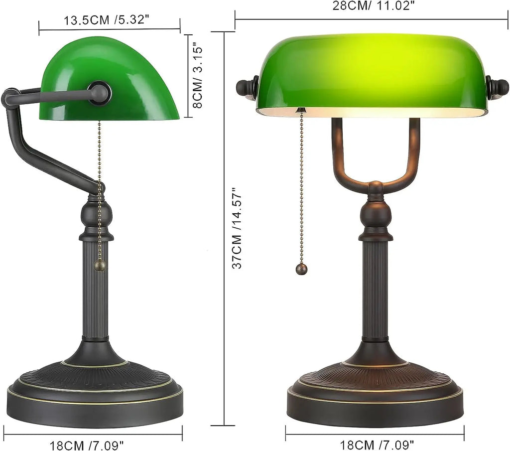 LumiBank - Klasyczna Lampa Bankierska z Zielonym Szkłem w Stylu Retro do Biura i Salonu