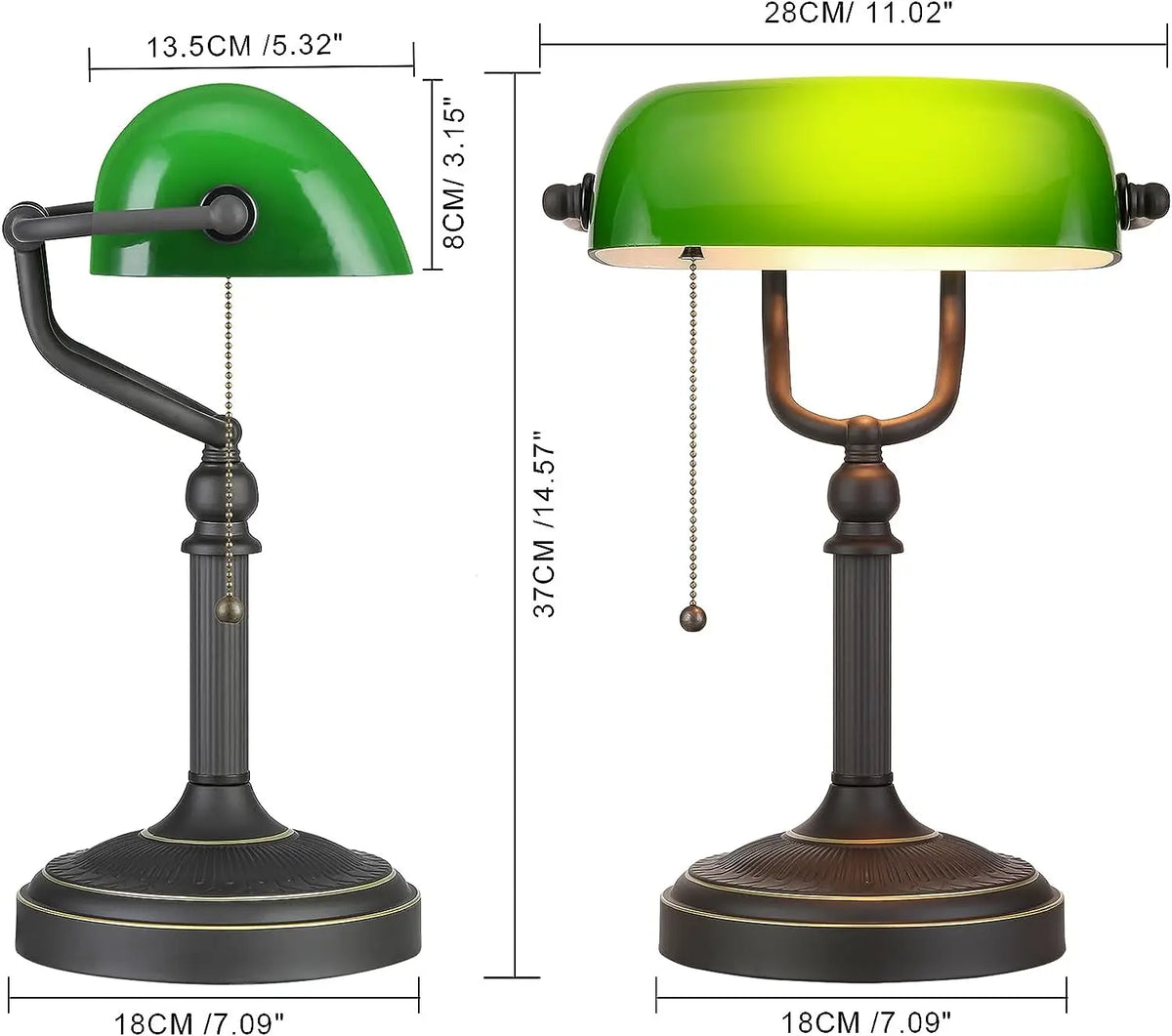 LumiBank - Klasyczna Lampa Bankierska z Zielonym Szkłem w Stylu Retro do Biura i Salonu