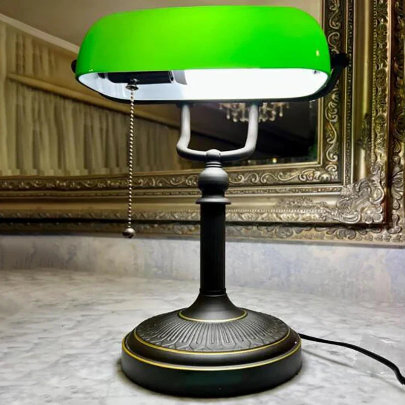 LumiBank - Klasyczna Lampa Bankierska z Zielonym Szkłem w Stylu Retro do Biura i Salonu