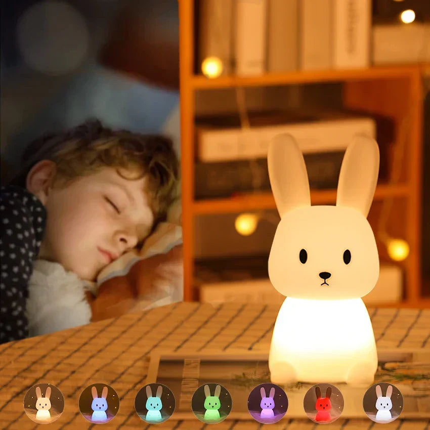 BunnyGlow - Ściemnialna LED Nocna Lampa dla Dzieci z Dotykowym Sterowaniem i Funkcją Ładowania USB
