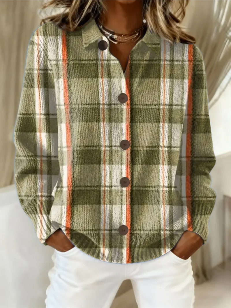 Hazel | Olivgrön Rutig Knapp Cardigan