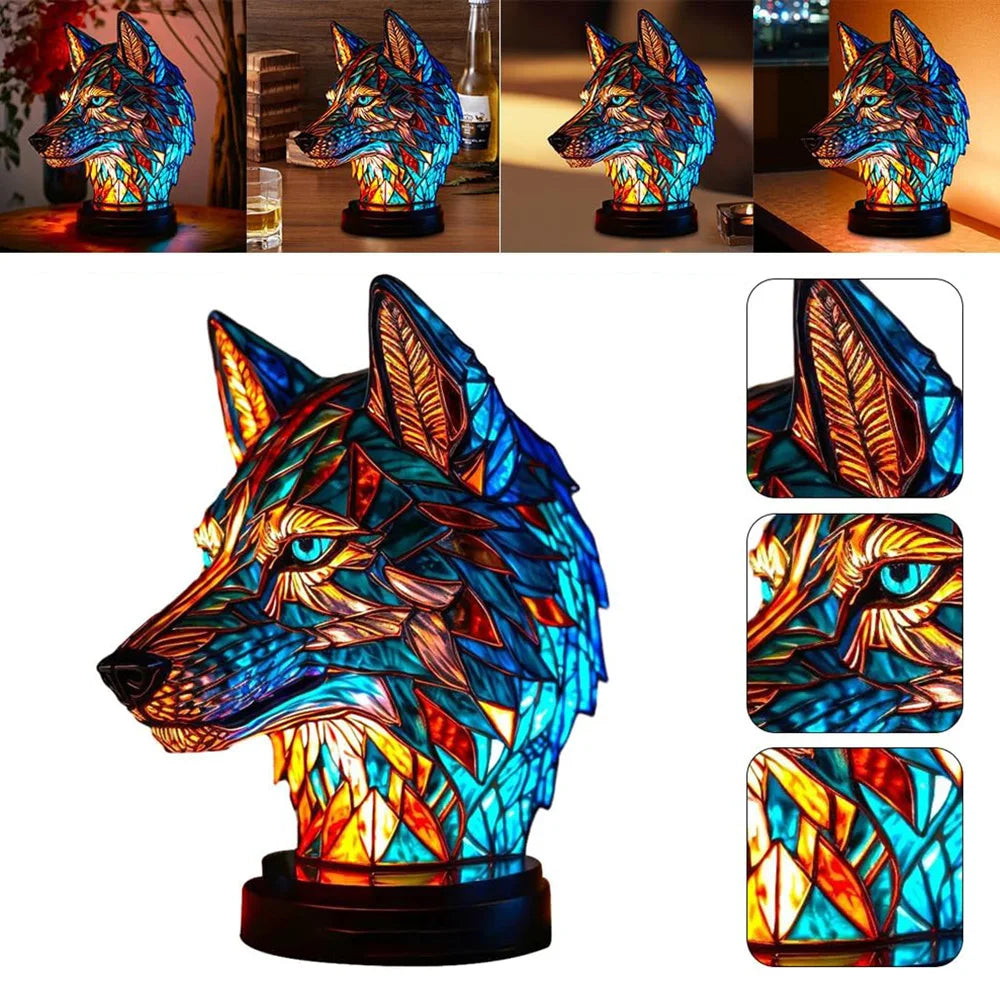 LumeWolf - Lampa Stołowa LED z Wzorem Wilka – Ręcznie Wykonana Dekoracyjna Oświetlenie