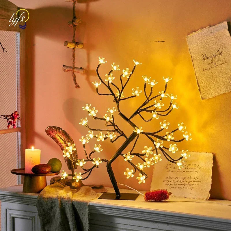 GlowBlossom - Lampa Stołowa LED z Kwiatami Wiśni – Nastrojowe Oświetlenie do Salonu i Sypialni