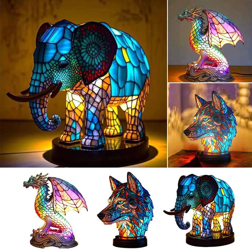 LumeWolf - Lampa Stołowa LED z Wzorem Wilka – Ręcznie Wykonana Dekoracyjna Oświetlenie