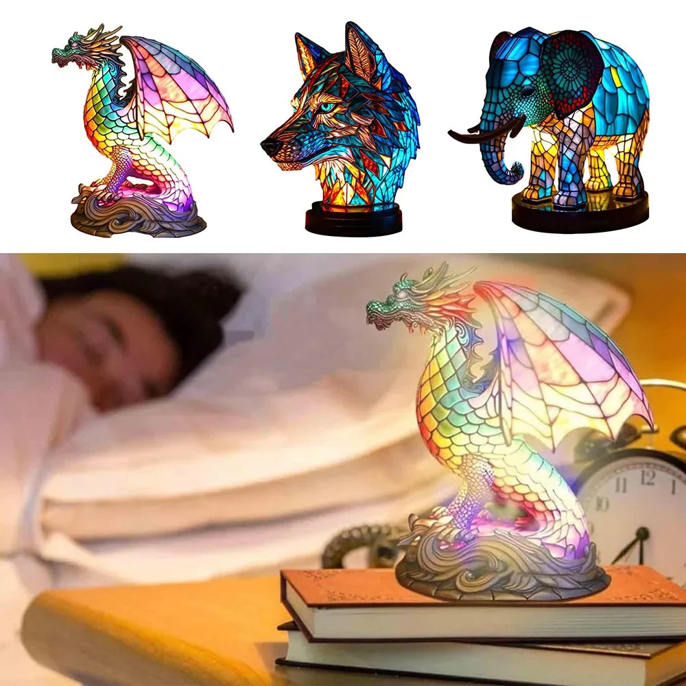 LumeWolf - Lampa Stołowa LED z Wzorem Wilka – Ręcznie Wykonana Dekoracyjna Oświetlenie