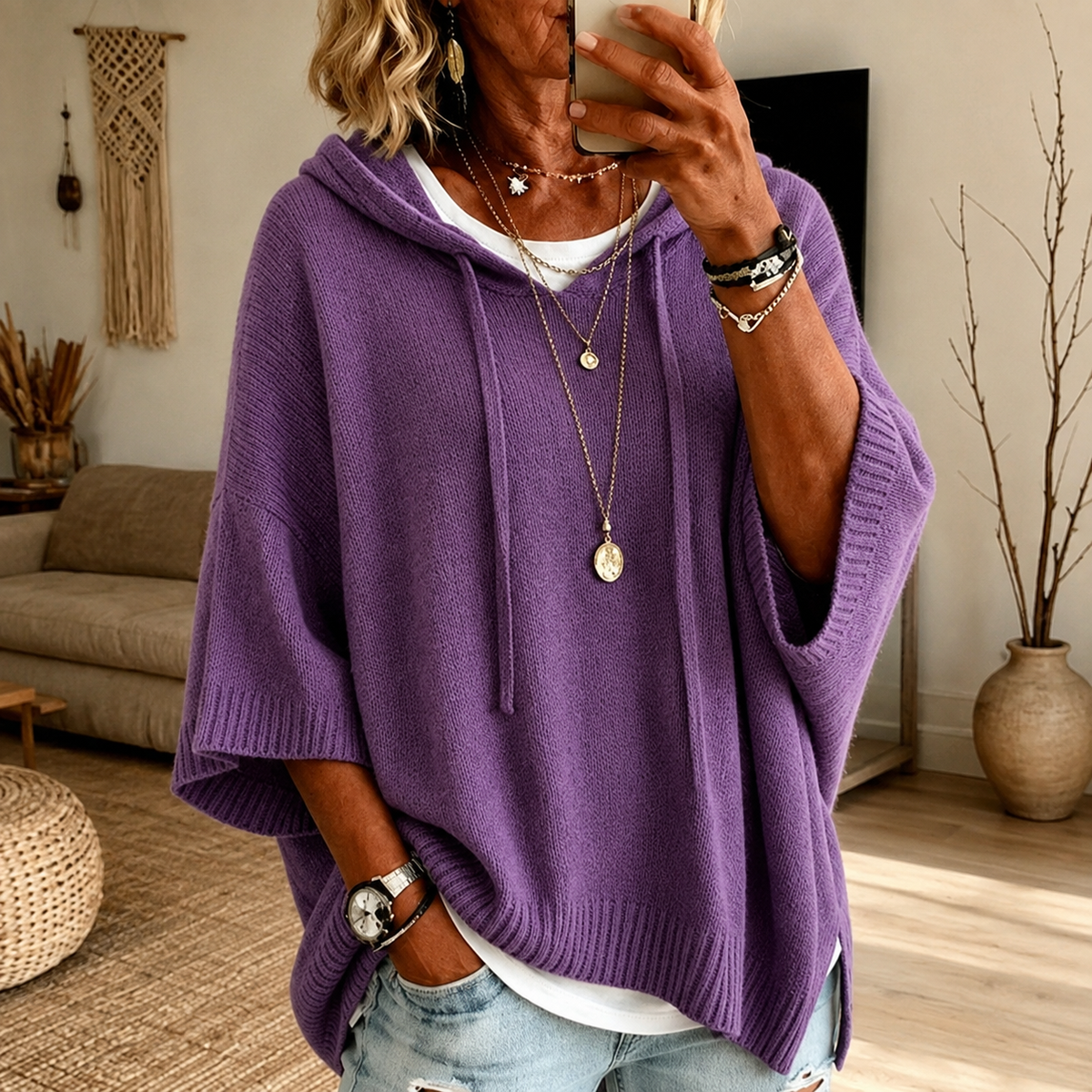 Elodie – Lila Poncho Tröja
