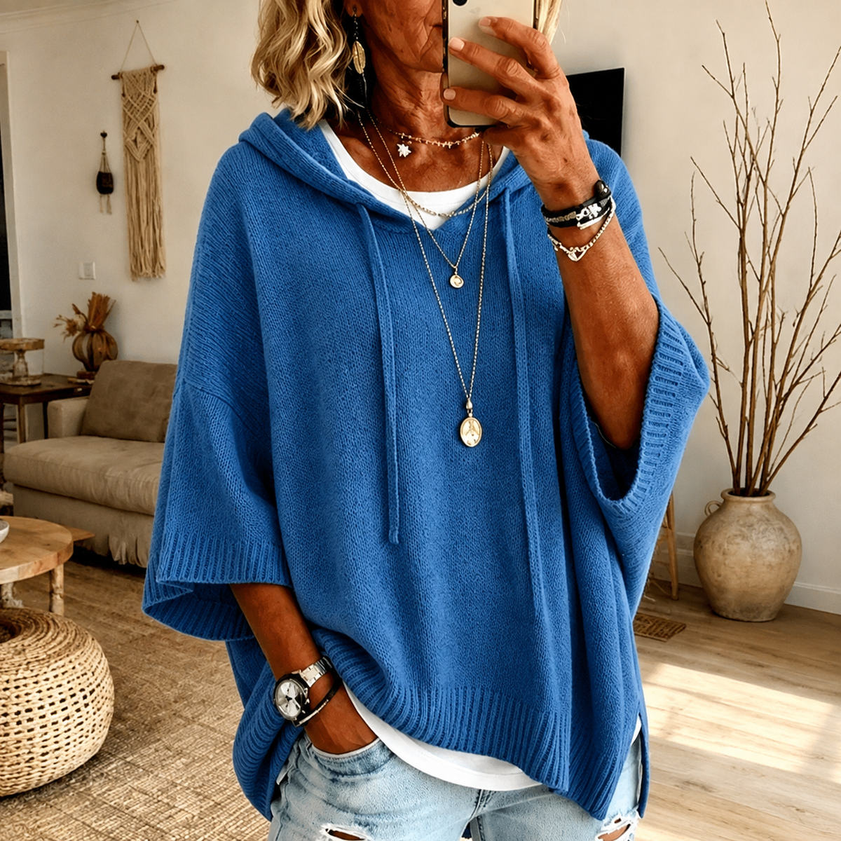 Amelie – Blå Poncho Tröja