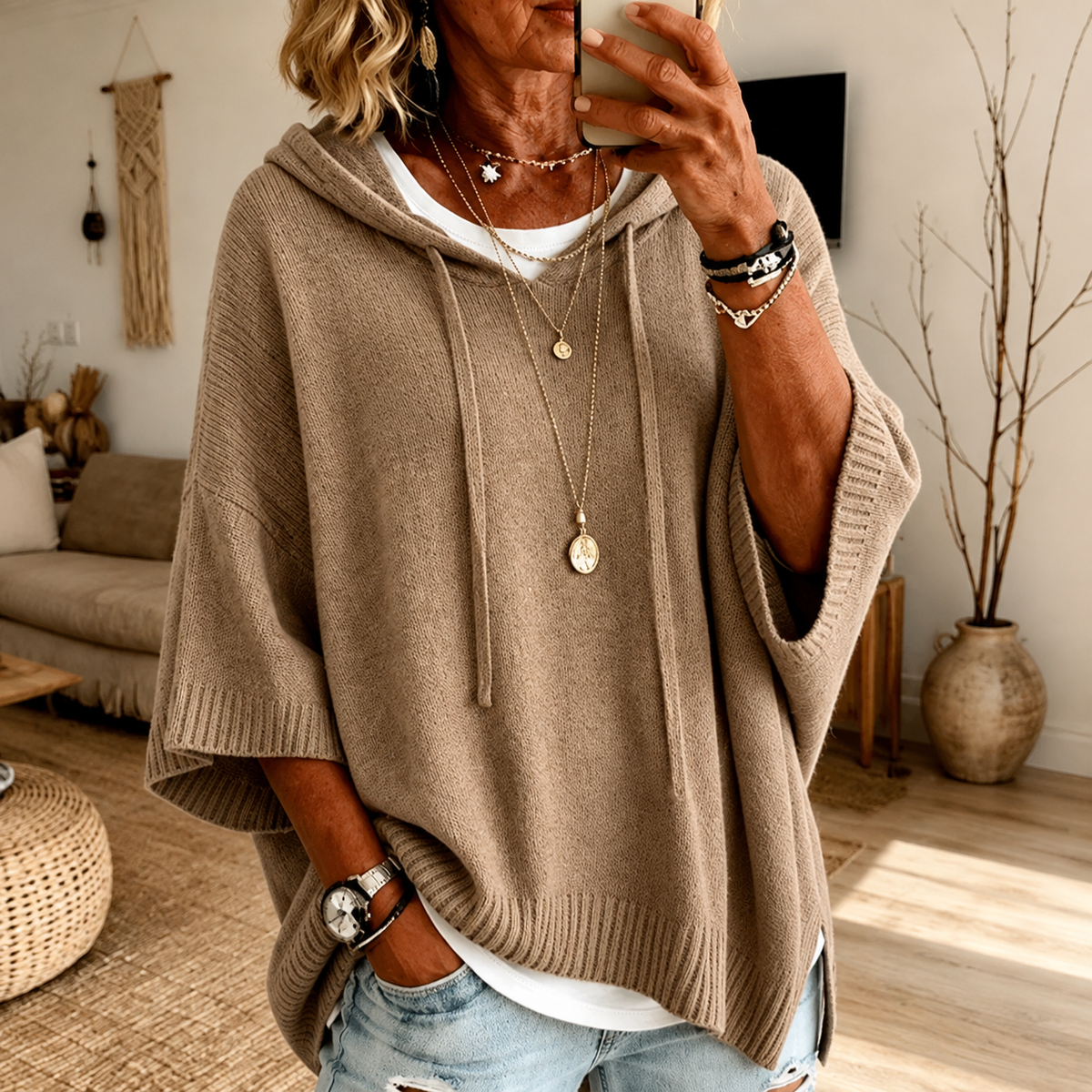 Manon – Taupe Poncho Tröja
