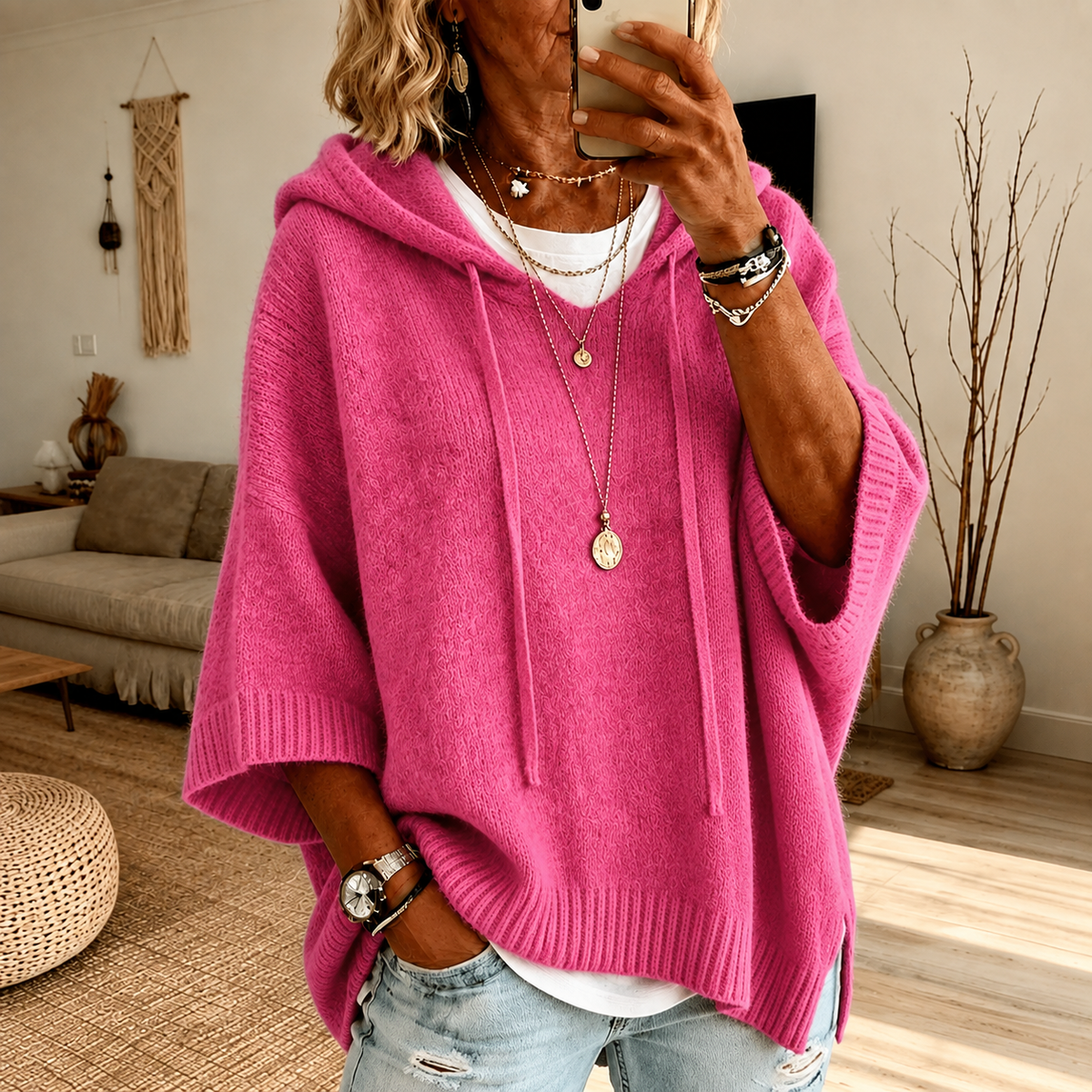Chloe – Rosa Poncho Tröja