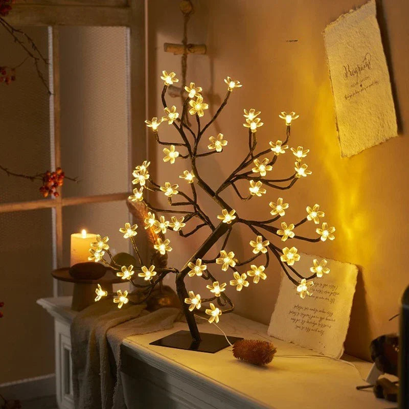 GlowBlossom - Lampa Stołowa LED z Kwiatami Wiśni – Nastrojowe Oświetlenie do Salonu i Sypialni