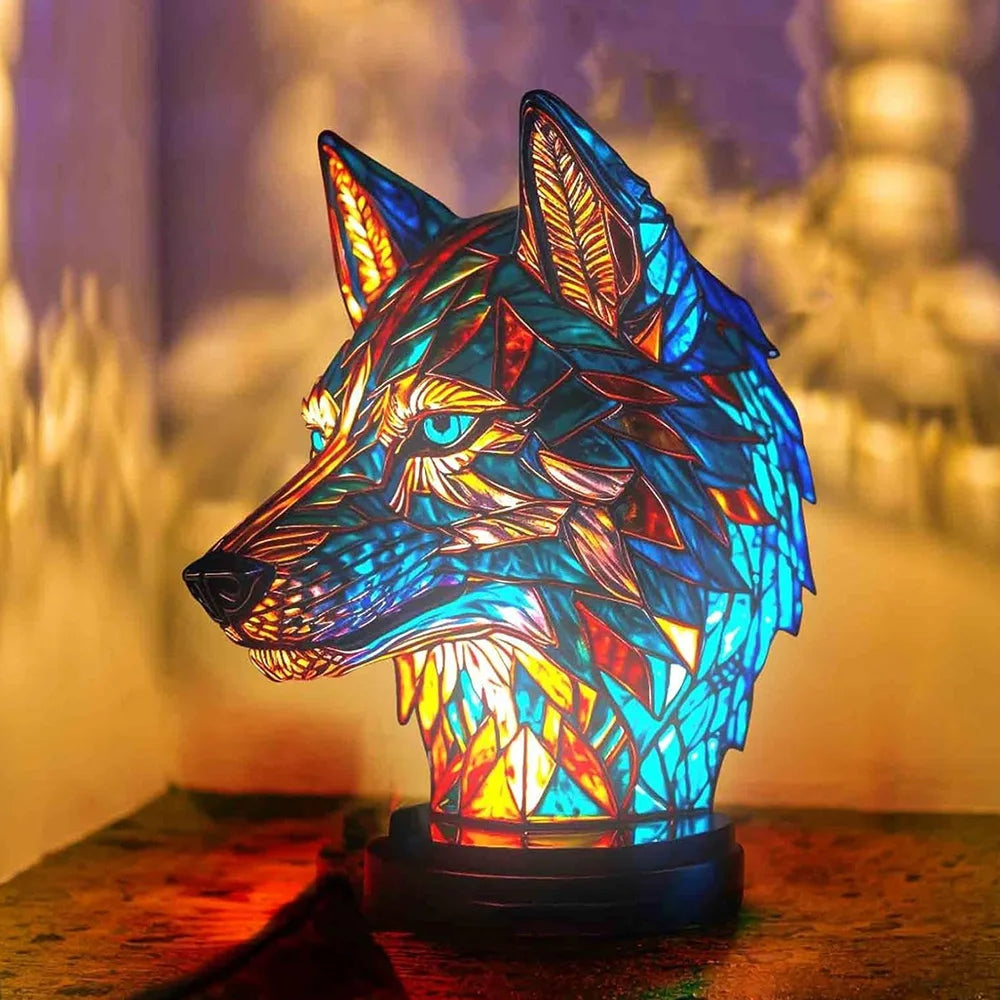 LumeWolf - Lampa Stołowa LED z Wzorem Wilka – Ręcznie Wykonana Dekoracyjna Oświetlenie