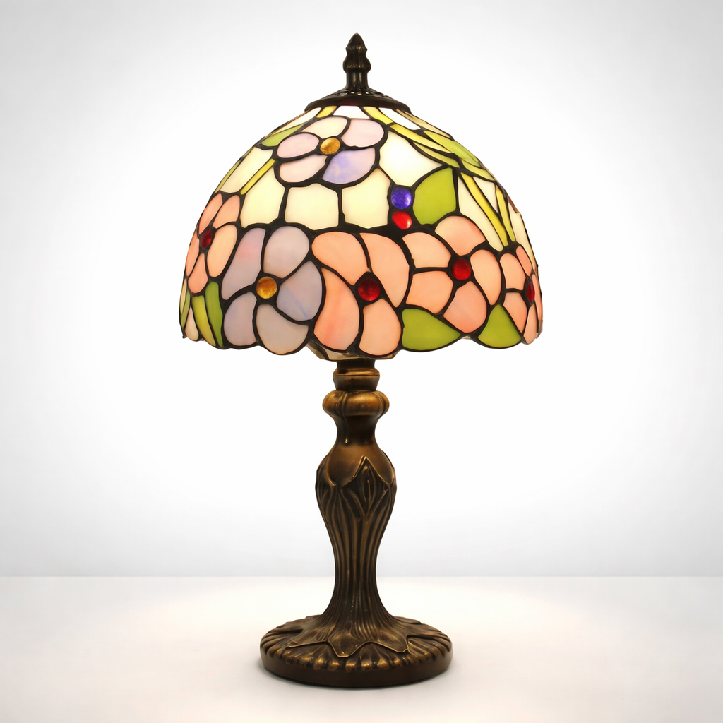 TiffanyGlow - Kolorowa Lampa Stołowa Tiffany z Szklanym Kloszem