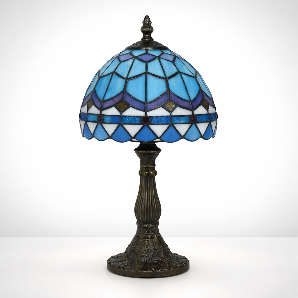 TiffanyGlow - Kolorowa Lampa Stołowa Tiffany z Szklanym Kloszem