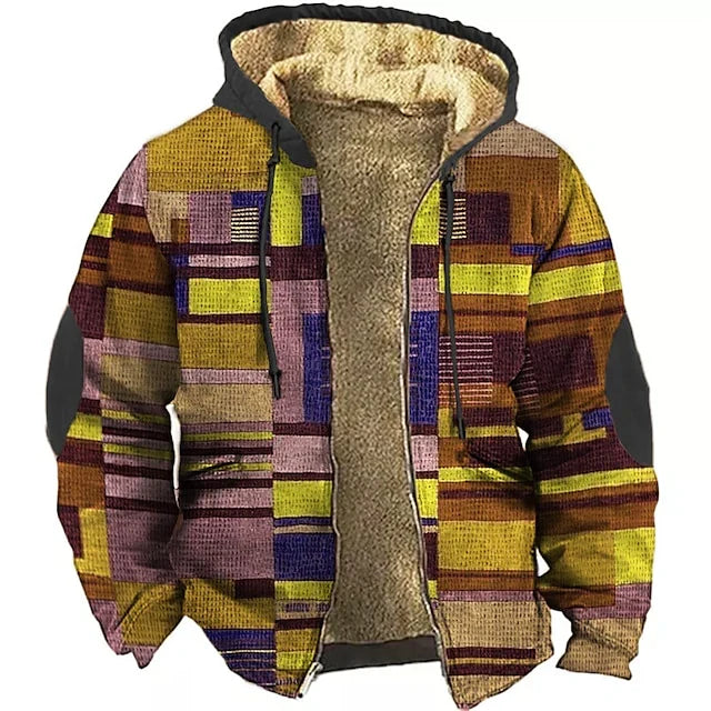 Kurtka z Kapturem Męska | Design Patchwork i Ciepły Komfort Noszenia