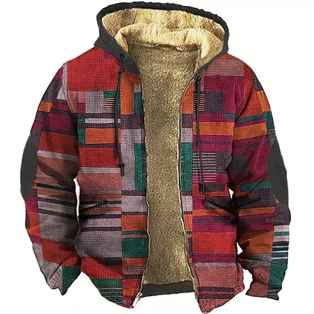 Kurtka z Kapturem Męska | Design Patchwork i Ciepły Komfort Noszenia