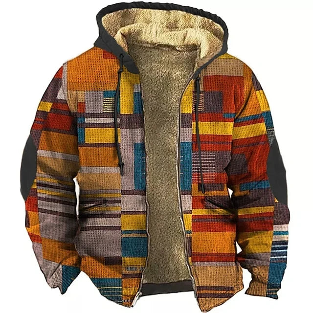 Kurtka z Kapturem Męska | Design Patchwork i Ciepły Komfort Noszenia