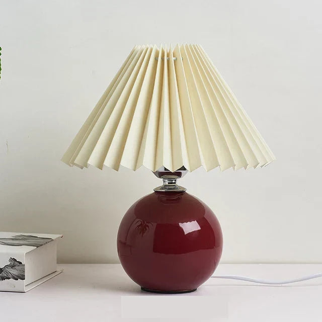 RetroGlow - Vintage Lampa Stołowa z Fałdowanym Kloszem – Stylowa Retro Lampa Nocna