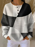 Frondine | Geometrisk Färgblock Henley Sweatshirt