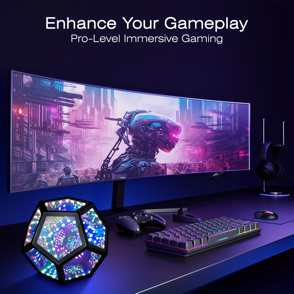 InfinityGlow - Magiczna Kolorowa Lampa Dodekaedru z 3D Nieskończonym Lustrem i Oświetleniem RGB