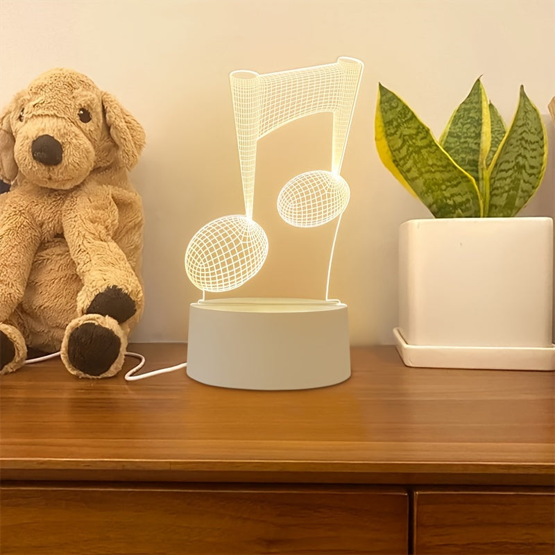 LumiNote - Akrylowa Lampa Nocna w Kształcie Nuty Muzycznej, 3D LED Ramka, Zasilana przez USB
