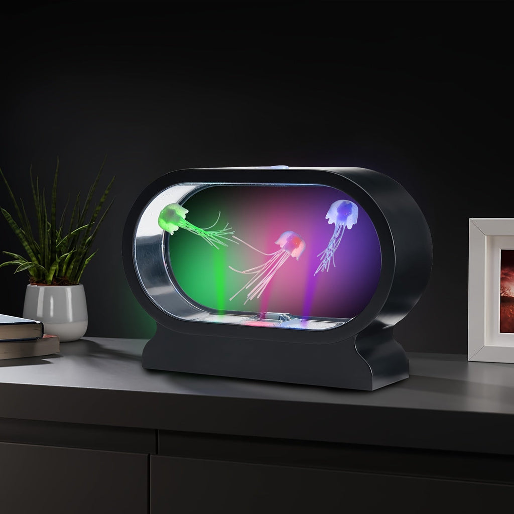 LumiJelly - Lampa Stołowa LED Meduza, Symulacja Akwarium w 3 Kolorach, Zasilana Baterią, Światło Dekoracyjne