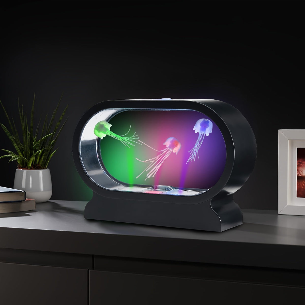 LumiJelly - Lampa Stołowa LED Meduza, Symulacja Akwarium w 3 Kolorach, Zasilana Baterią, Światło Dekoracyjne