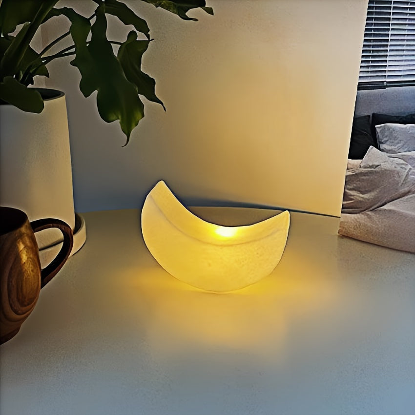 MoonGlow - Lampa nocna w kształcie półksiężyca w stylu Art Deco, zasilana bateryjnie z włącznikiem