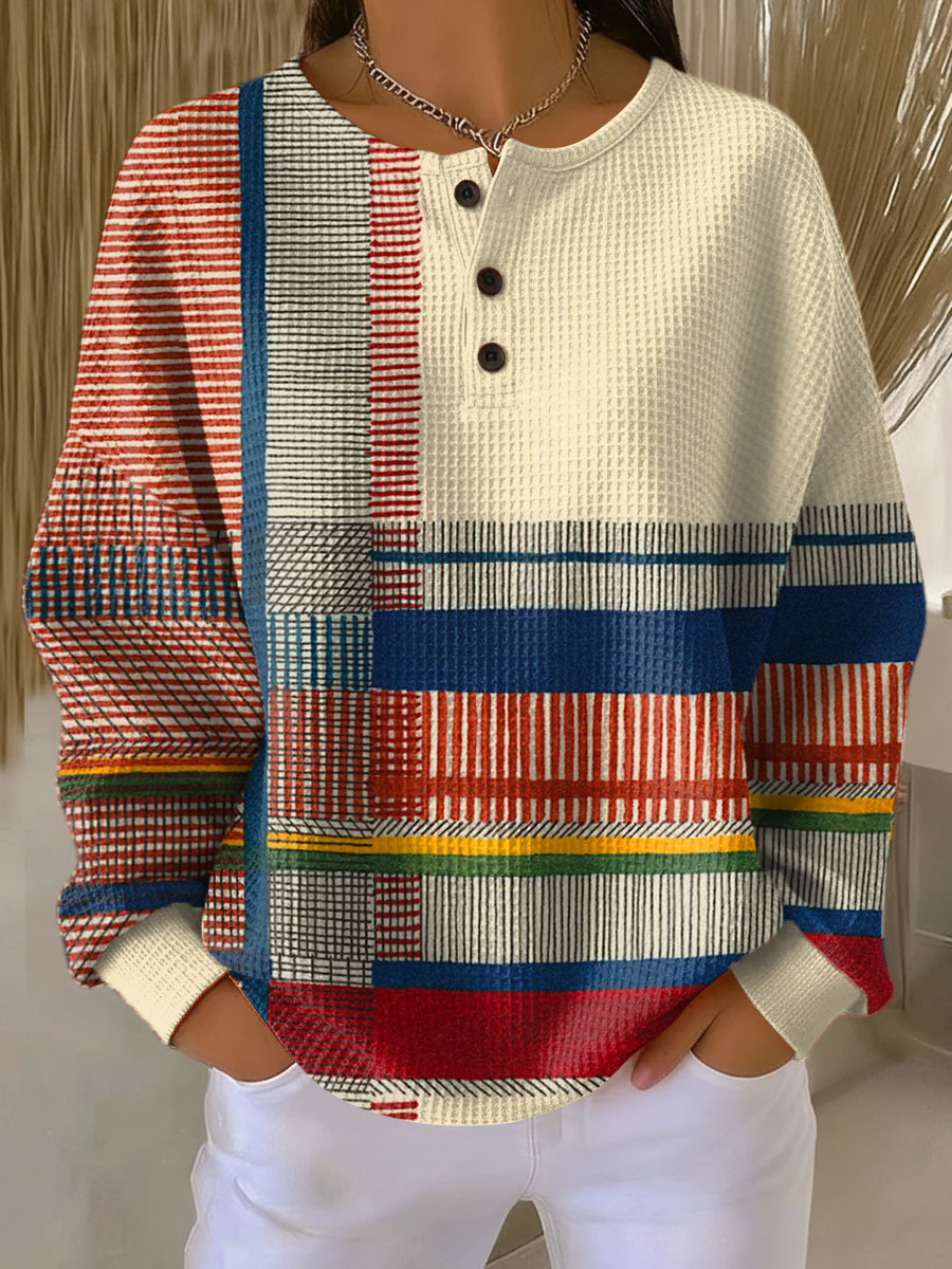 Greta | Patchwork Print Henley Tröja