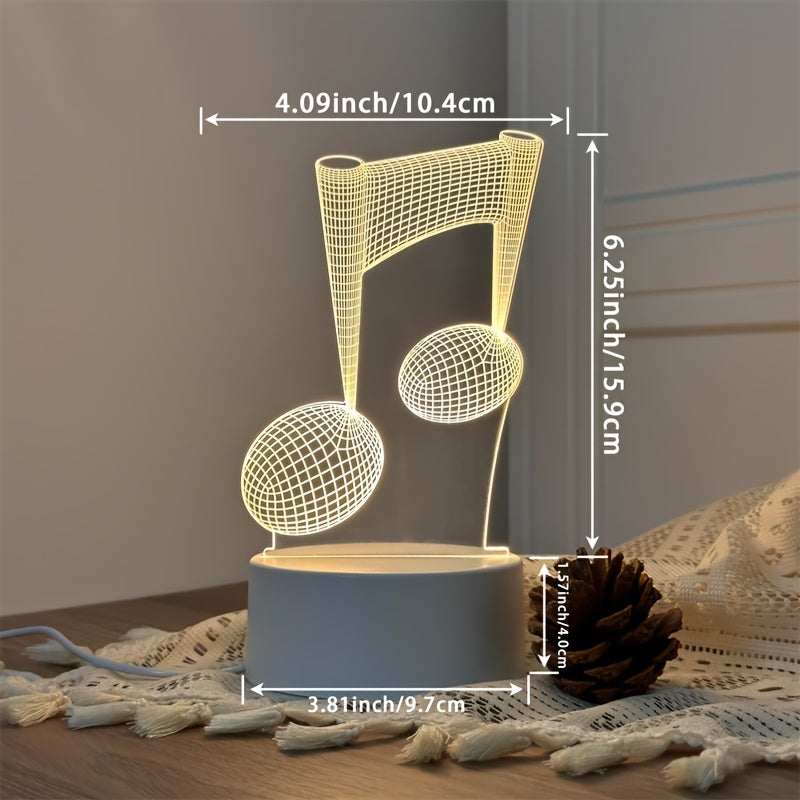 LumiNote - Akrylowa Lampa Nocna w Kształcie Nuty Muzycznej, 3D LED Ramka, Zasilana przez USB
